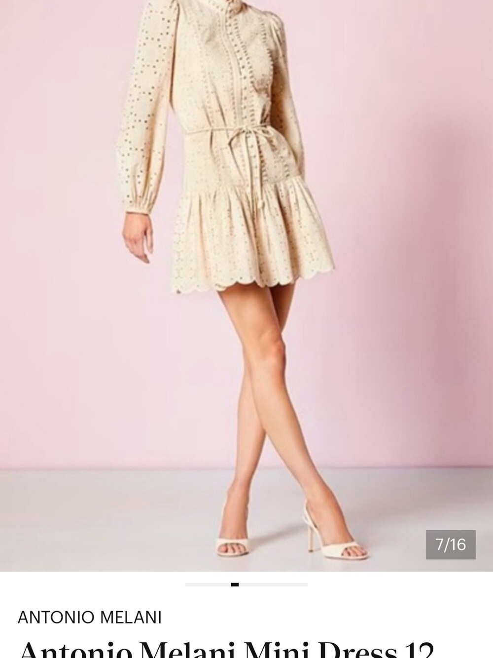 NWT Antonio Melani Cream Eyelet Mini Dress with rope tie belt